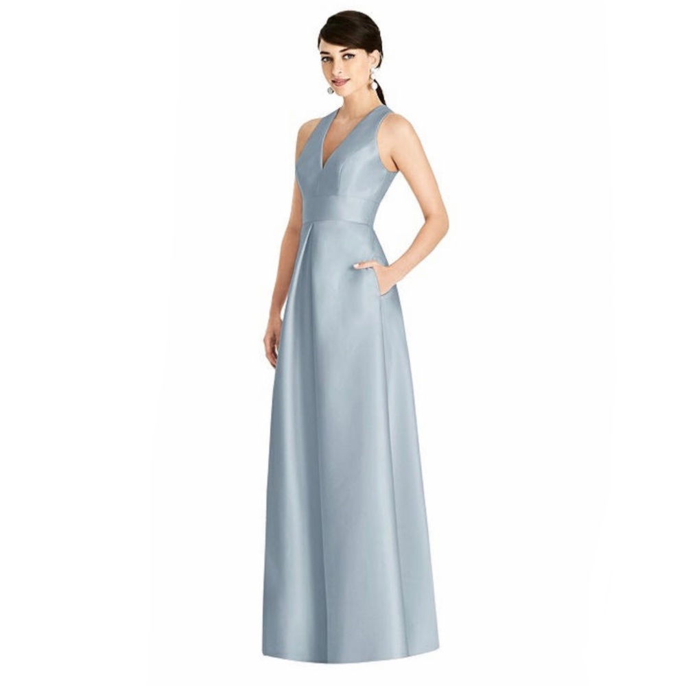 Alfred Sung Bridesmaid Dress: V-Neck Sleeveless with Open-Back